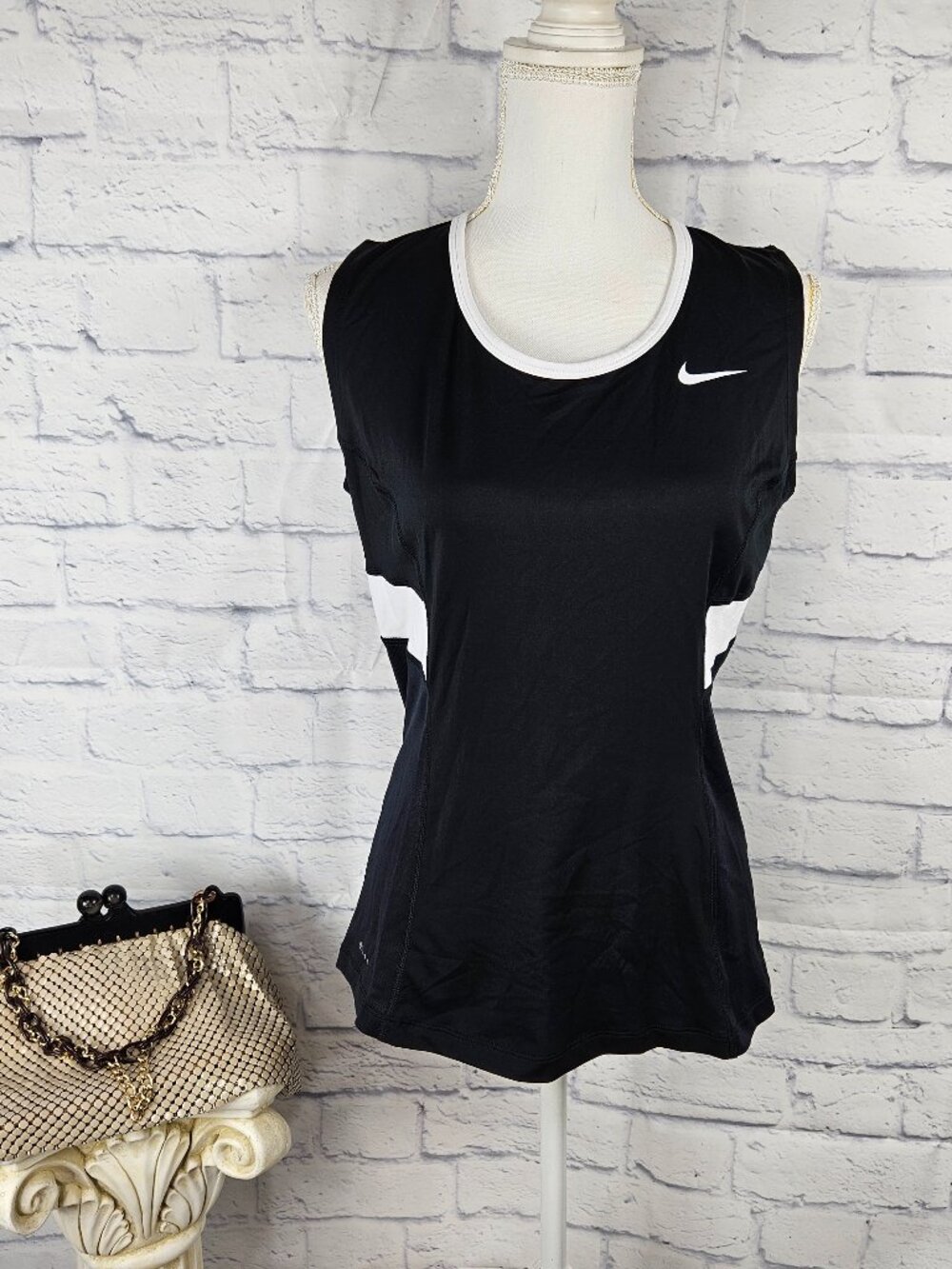 Nike Womens Size M Black White Dri Fit Team Power Tank Top Tennis 598573 VGC